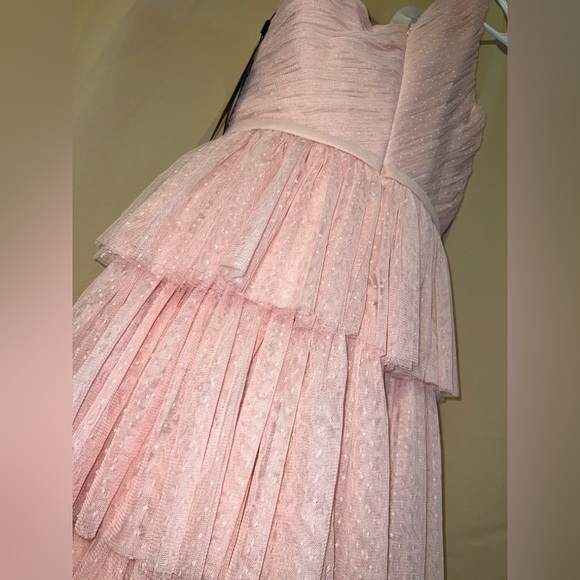 Mac Duggal Size 2 49672 NWT Pink Polka Dot One Shoulder Ruffle Midi Sample Dress - Picture 5 of 6